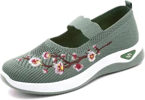 Women's Woven Orthopedic Breathable Soft Shoes Fashion Floral Embroidery Walking Shoes Comfy Platform Non Slip Work Shoe Casual Walking Sneakers