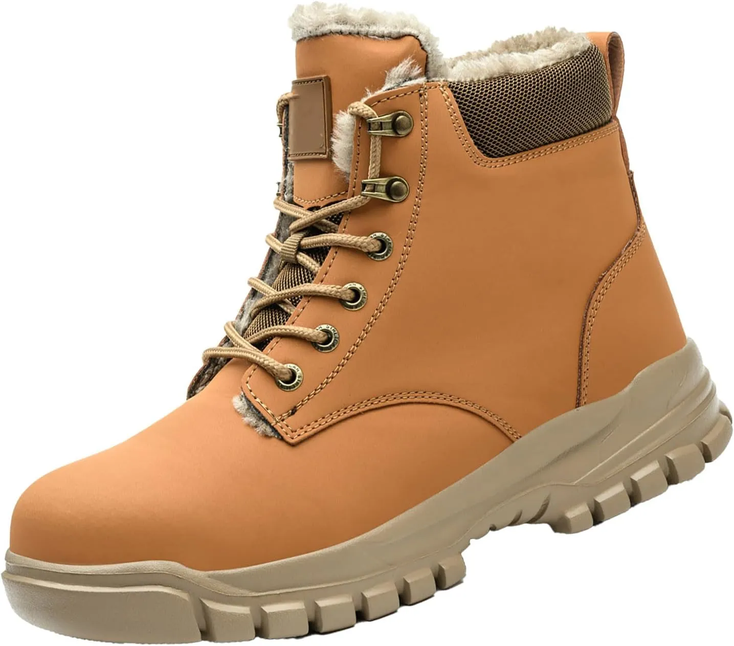 Work Boots for Men Composite Hiking Sneakers Warm Fur Lined Women's Safety Toe Shoes Business Casual Waterproof Outdoor Shoes Leather Comfortable Hike Grounded Footwear