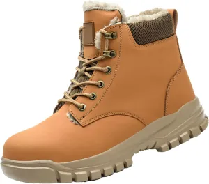 Work Boots for Men Composite Hiking Sneakers Warm Fur Lined Women's Safety Toe Shoes Business Casual Waterproof Outdoor Shoes Leather Comfortable Hike Grounded Footwear
