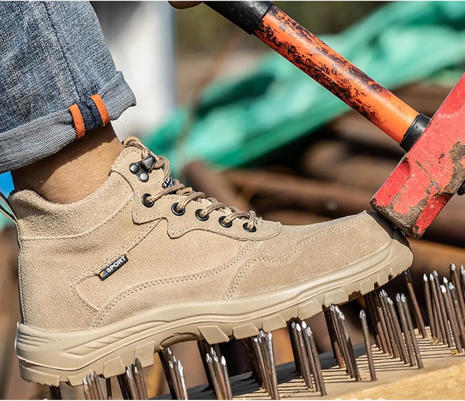 Work Boots for Men Lightweight Tactical Military Boots Suede Leather Safety Steel Toe Work shoes