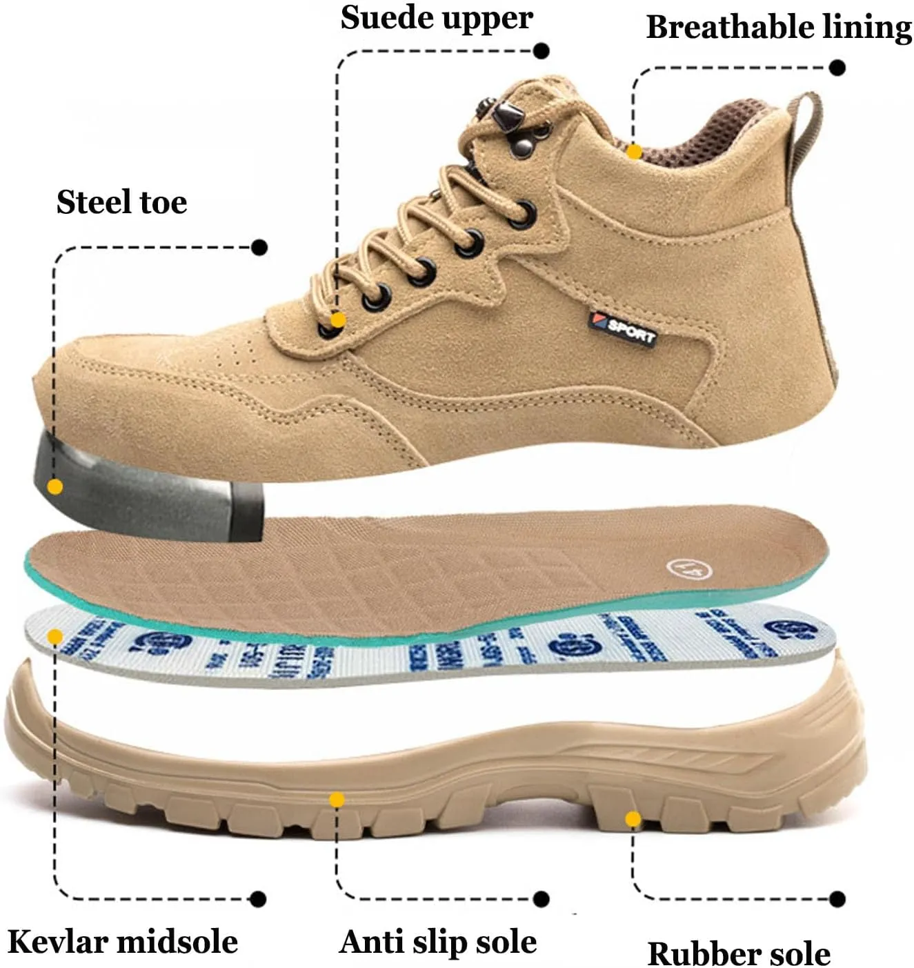 Work Boots for Men Lightweight Tactical Military Boots Suede Leather Safety Steel Toe Work shoes