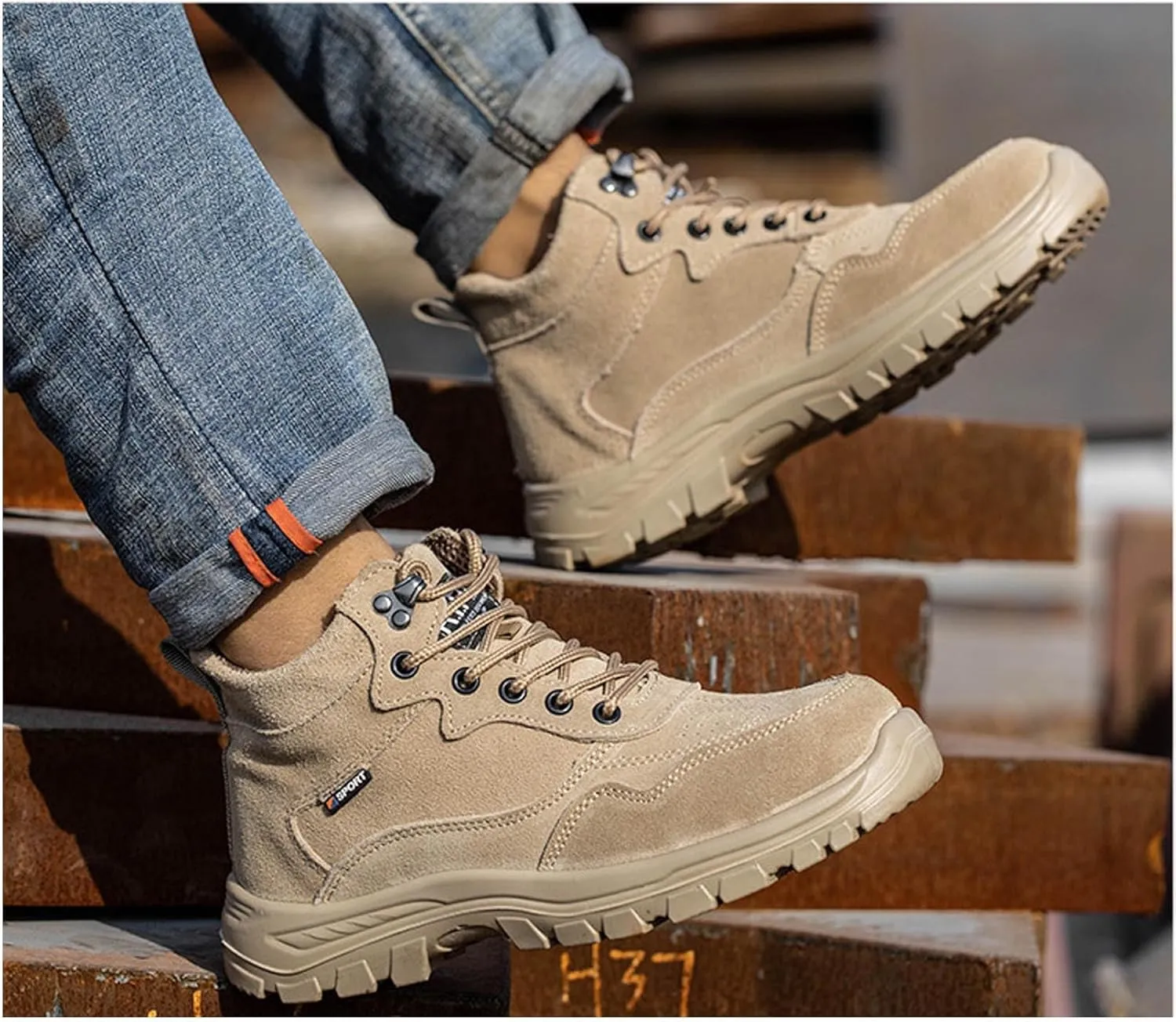 Work Boots for Men Lightweight Tactical Military Boots Suede Leather Safety Steel Toe Work shoes
