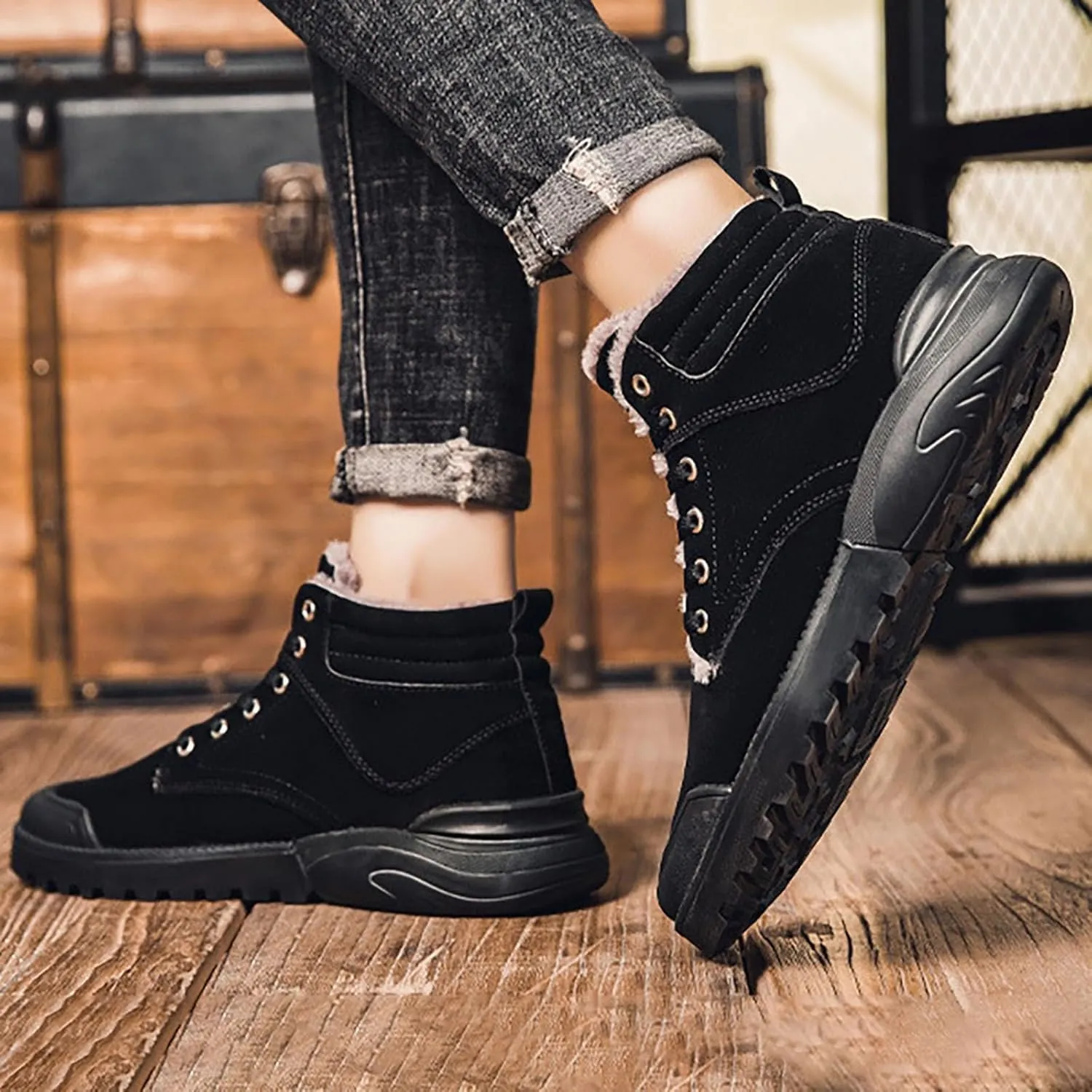 Work Boots for Men Waterproof Hiking Sneakers Zip Up Fur Lined Women's Safety Shoes Food Service Outdoor Botas Waterproof Soft Toe Work Hike Grounded Footwear